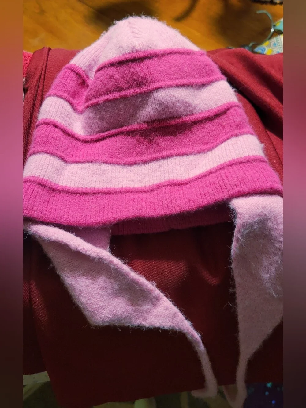 Striped Pink & Red Knit Sweater with Red Skirt. Minion Character Set.